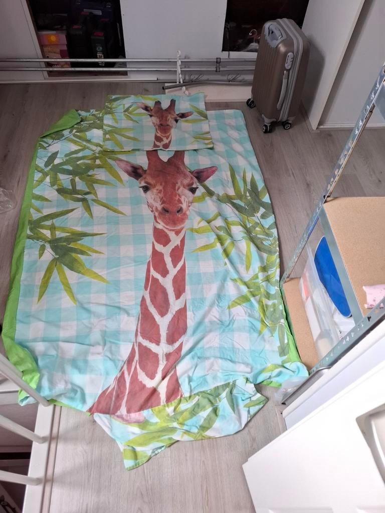 Dekbedovertrek Giraffe met Kussenhoes en hoeslak - Groen/Wit, Ophalen, Gebruikt, Jongetje of Meisje, Dekbedovertrek