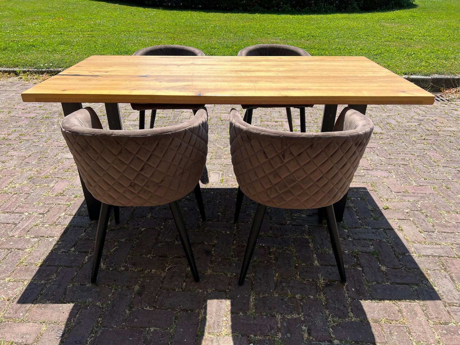 Eikenhouten eettafel met 4 stoelen, Ophalen, 50 tot 100 cm, Zo goed als nieuw, 150 tot 200 cm