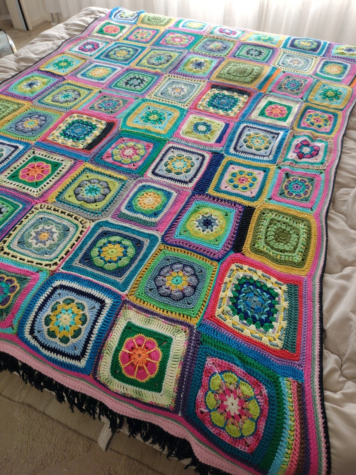 100% Katoenen Plaid/Deken met Zwarte Afwerkrand, Huis en Inrichting, Ophalen, 100 tot 150 cm, Zo goed als nieuw, 150 tot 200 cm