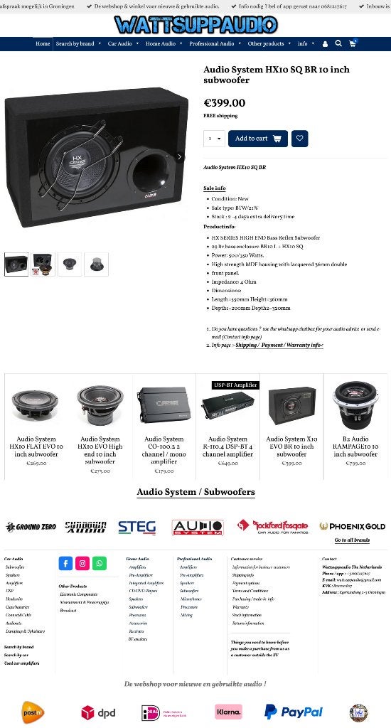 Audio System HX10 SQ BR 10 inch subwoofer, Info@optimount.nl, Nieuw, Ophalen of Verzenden, Anholtseweg 48A 7091 HB DINXPERLO