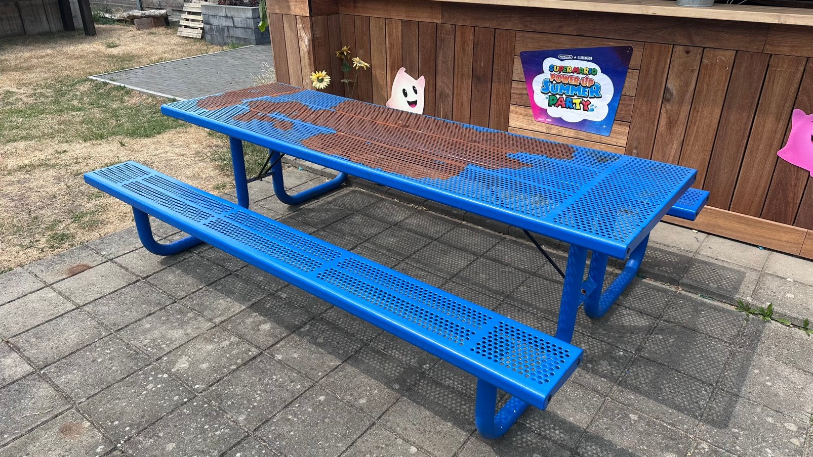 2x stalen picknicktafel, Ophalen, Gebruikt, Rechthoekig, Staal