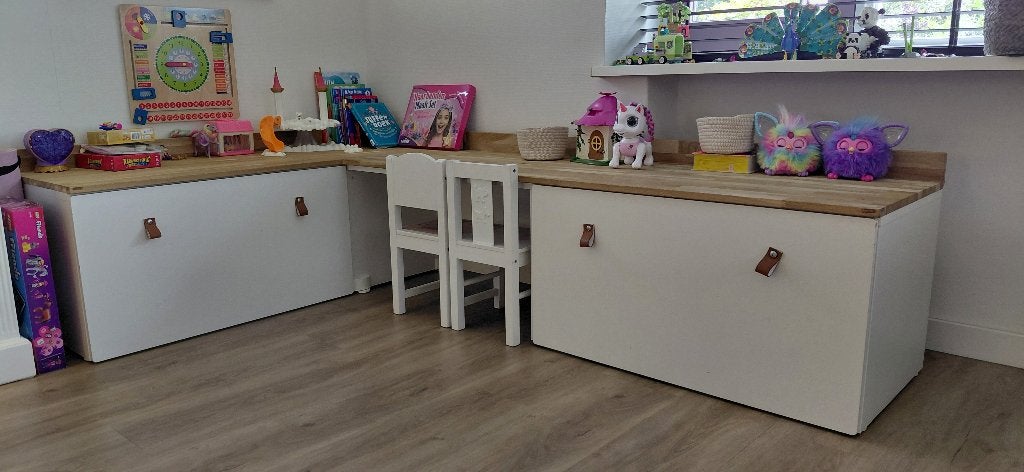 Kinderbureau met 2 opberglades 230x140 cm, Huis en Inrichting, Bureaus, Ophalen, Demontabel, Gebruikt, Kinderbureau
