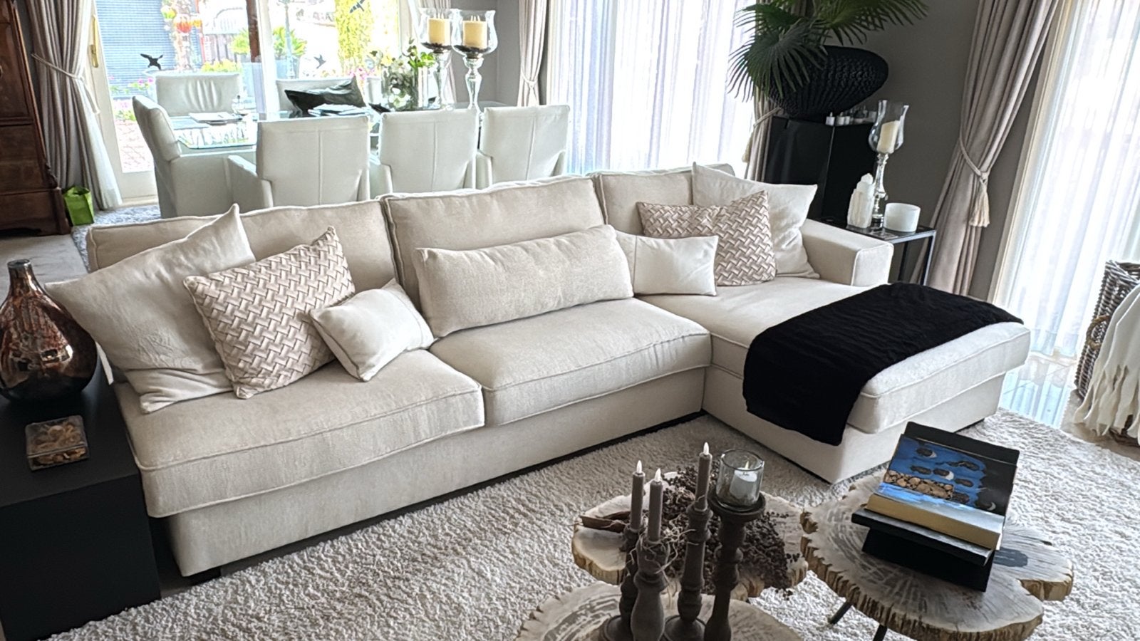 Lichte Hoekbank met Chaiselongue - Zo goed als nieuw, Ophalen, 250 tot 300 cm, 100 tot 125 cm, Hoekbank