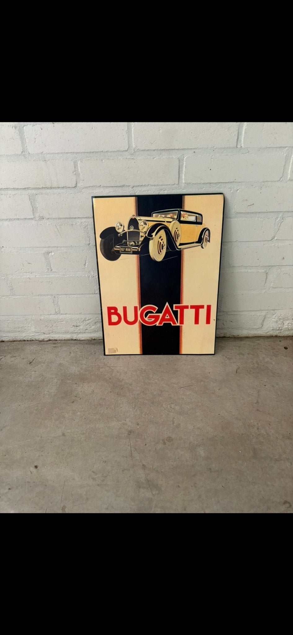 Vintage Bugatti Reclamebord - Klassieke Auto Kunst, Verzamelen, Ophalen, Gebruikt, Auto's