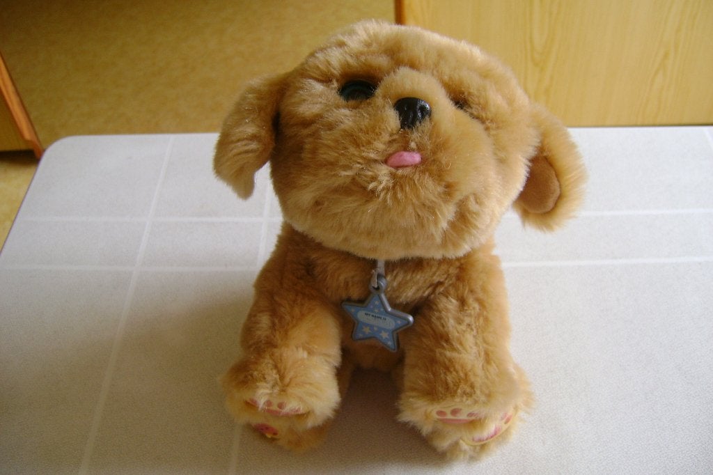 pluche bruine petshop hond met riem en ster blaft van 24cm, Zo goed als nieuw, Middelgroot (20 tot 80 cm), Bruin, Interactief