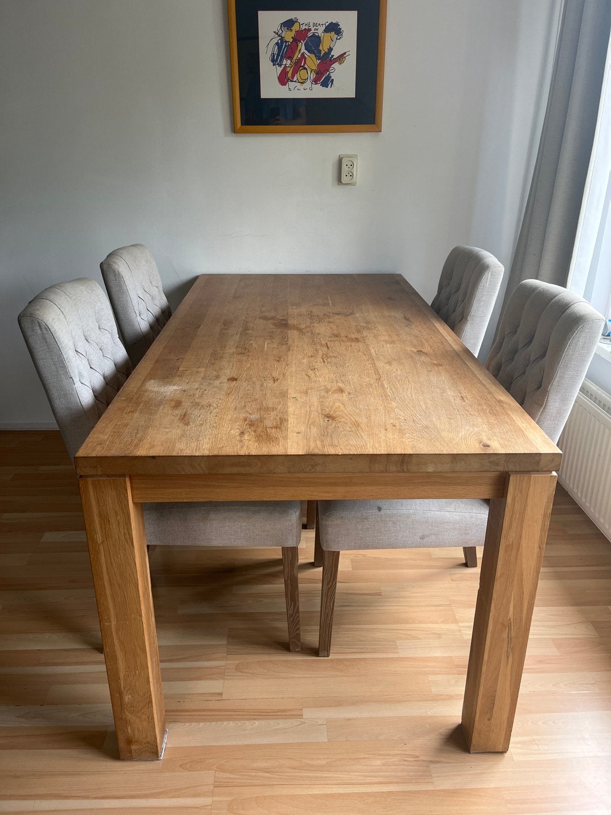 Eikenhouten eettafel met 4 stoelen, Gebruikt, Eikenhout, 150 tot 200 cm, Vier personen