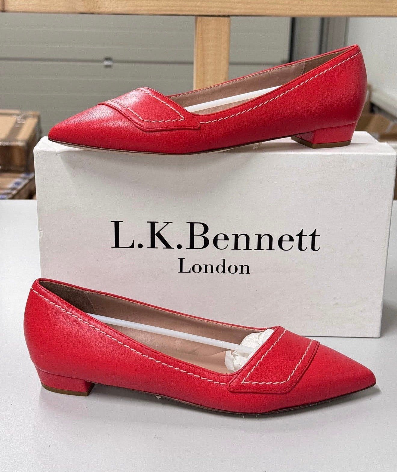 LK Bennett Polly Leather Contrast Stitch Flats schoen hak 37, P, P, Nieuw, Ophalen of Verzenden