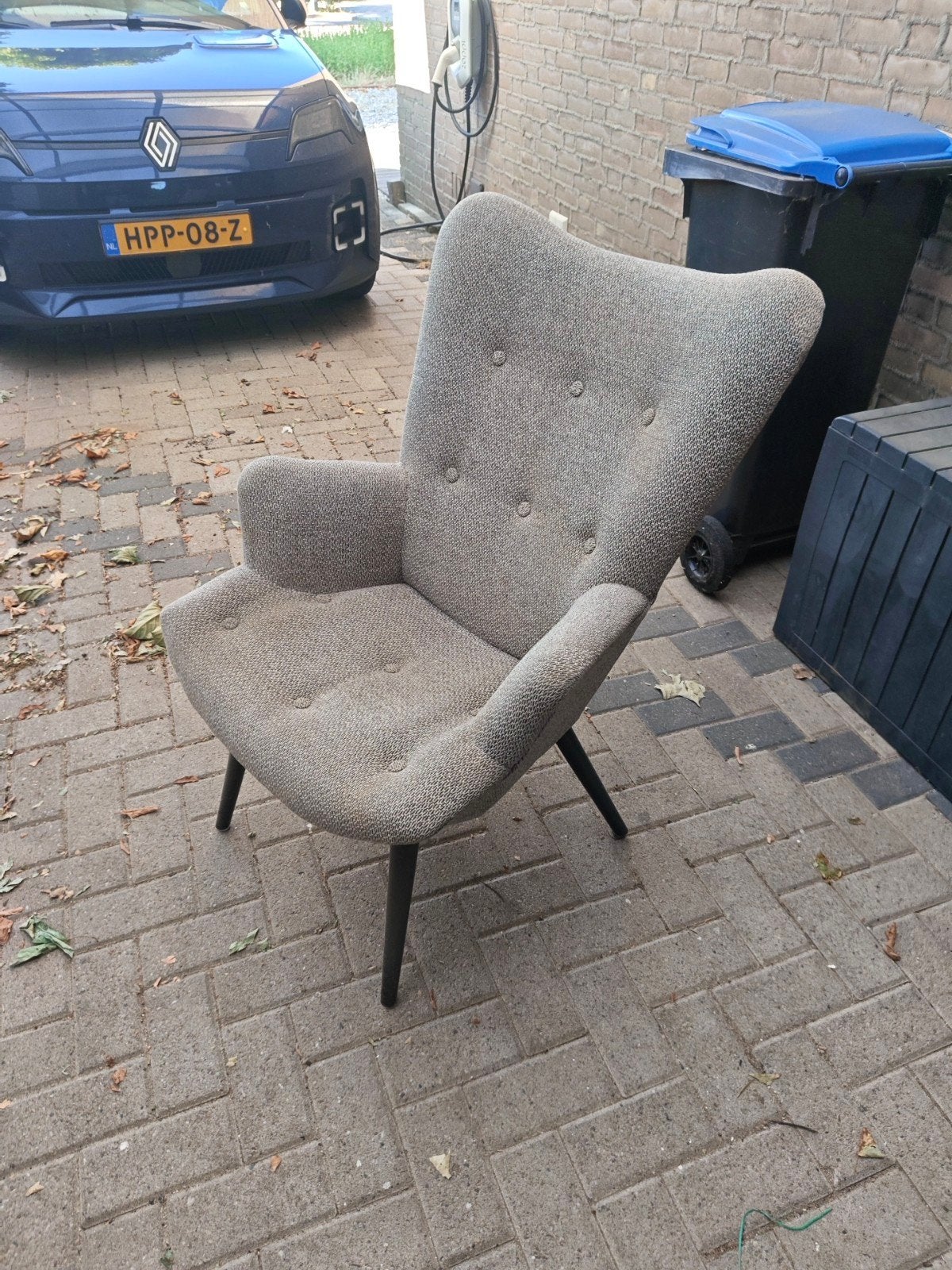 Comfortabele fauteuil - Grijs gestoffeerd, Ophalen, Gebruikt, Modern, Scandinavisch, 75 tot 100 cm