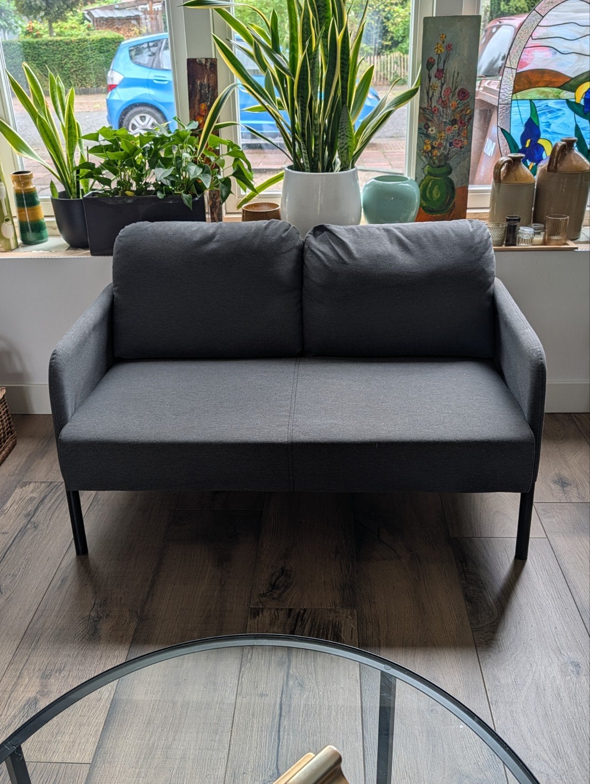 Compacte tweepersoonsbankje ikea glostad- Grijs stof, Ophalen, Tweepersoons, 75 tot 100 cm, Zo goed als nieuw