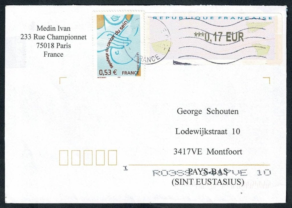 Frankrijk : envelop met postzegel 0,53 euro uit 2005, Postzegels en Munten, Brieven en Enveloppen | Buitenland, Verzenden, Envelop