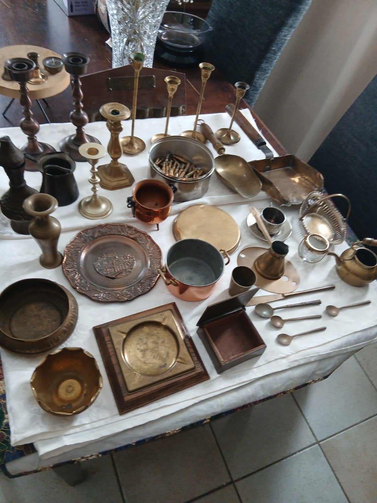 Diverse collectie van messingenkoperen en bronzen voorwerpen, Antiek en Kunst, Ophalen of Verzenden, Koper