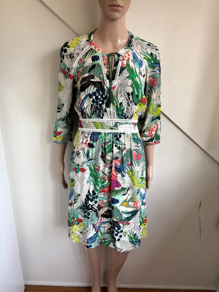 Pom Amsterdam by Katja jurk maat 34 xs print vogels, Ophalen of Verzenden, Zo goed als nieuw, Maat 34 (XS) of kleiner, Onder de knie