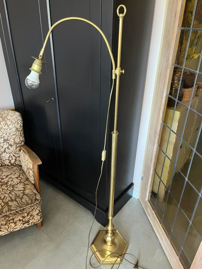 Vintage antiek messing goudkleurige telescoop vloerlamp, Ophalen, Gebruikt, Metaal, 150 tot 200 cm