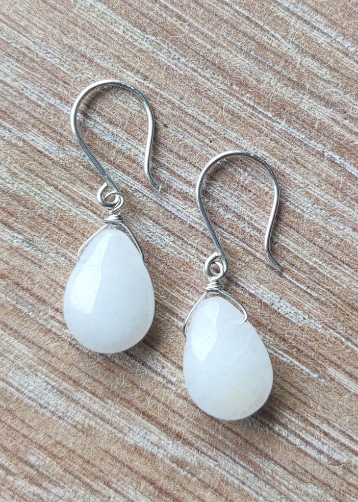 handgemaakte oorbellen echt zilver en witte jade, Hangers, Verzenden, Wit, Nieuw