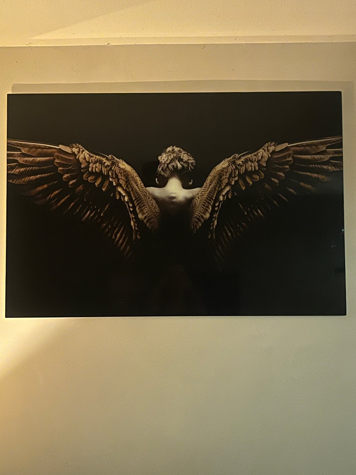 Glas schilderij engel en vleugels, Antiek en Kunst, Realistisch, Overige ondergronden, Print, Overige onderwerpen