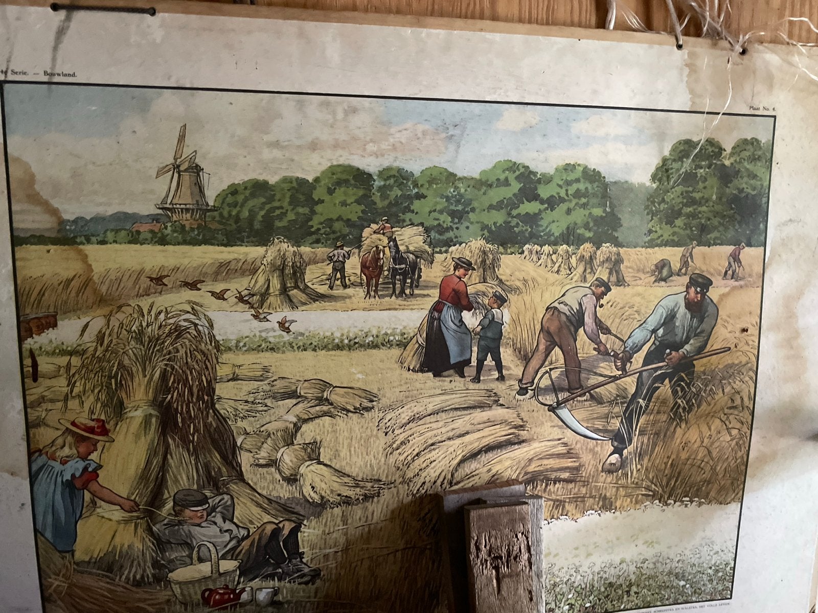 Vintage prent: Oogsttaferelen op het land - Vroeger, Ophalen, Geschiedenis