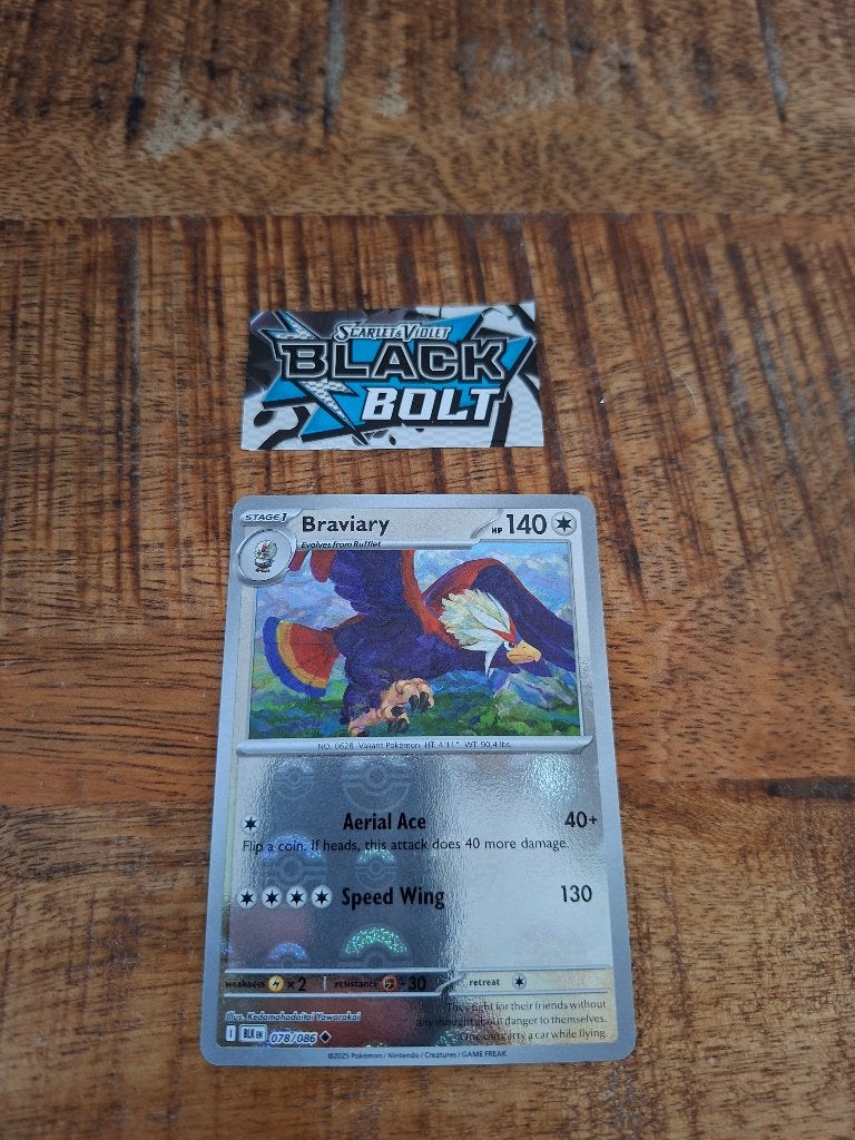 Pokemon Braviary (pokeball) (078/086)  Black Bolt, Ophalen of Verzenden, Nieuw, Losse kaart, Foil