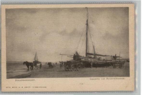 Scheveningen Strandgezicht Bomschuiten uitg AMIOT 1899, Verzenden, Voor 1920, Ongelopen, Zuid-Holland