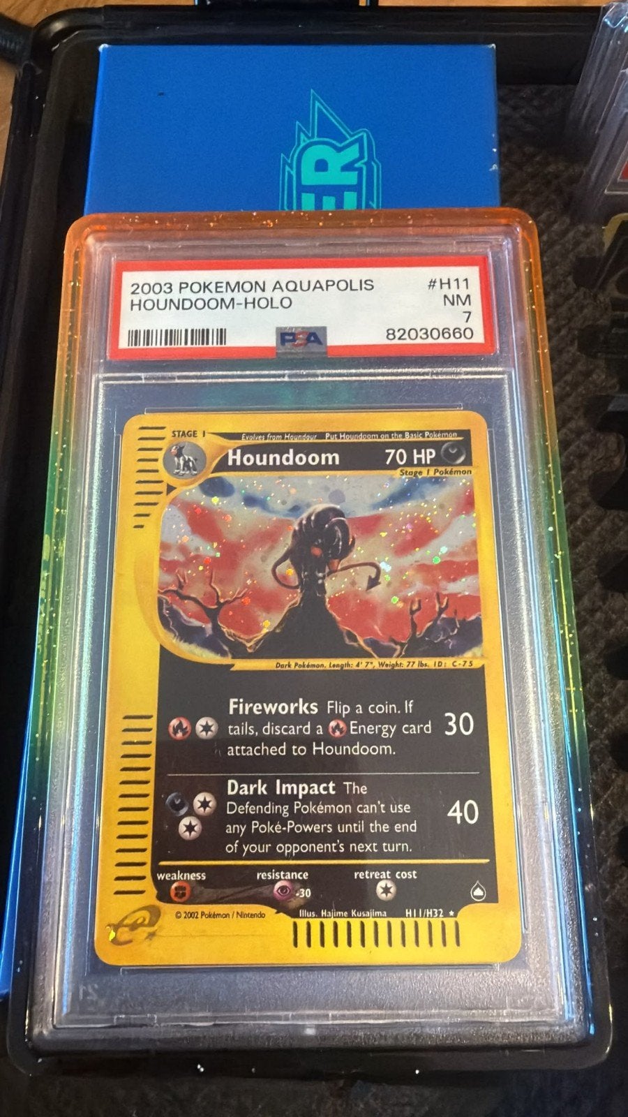 2003 Pokémon Aquapolis Houndoom-Holo PSA 7, Ophalen, Zo goed als nieuw, Losse kaart, Foil