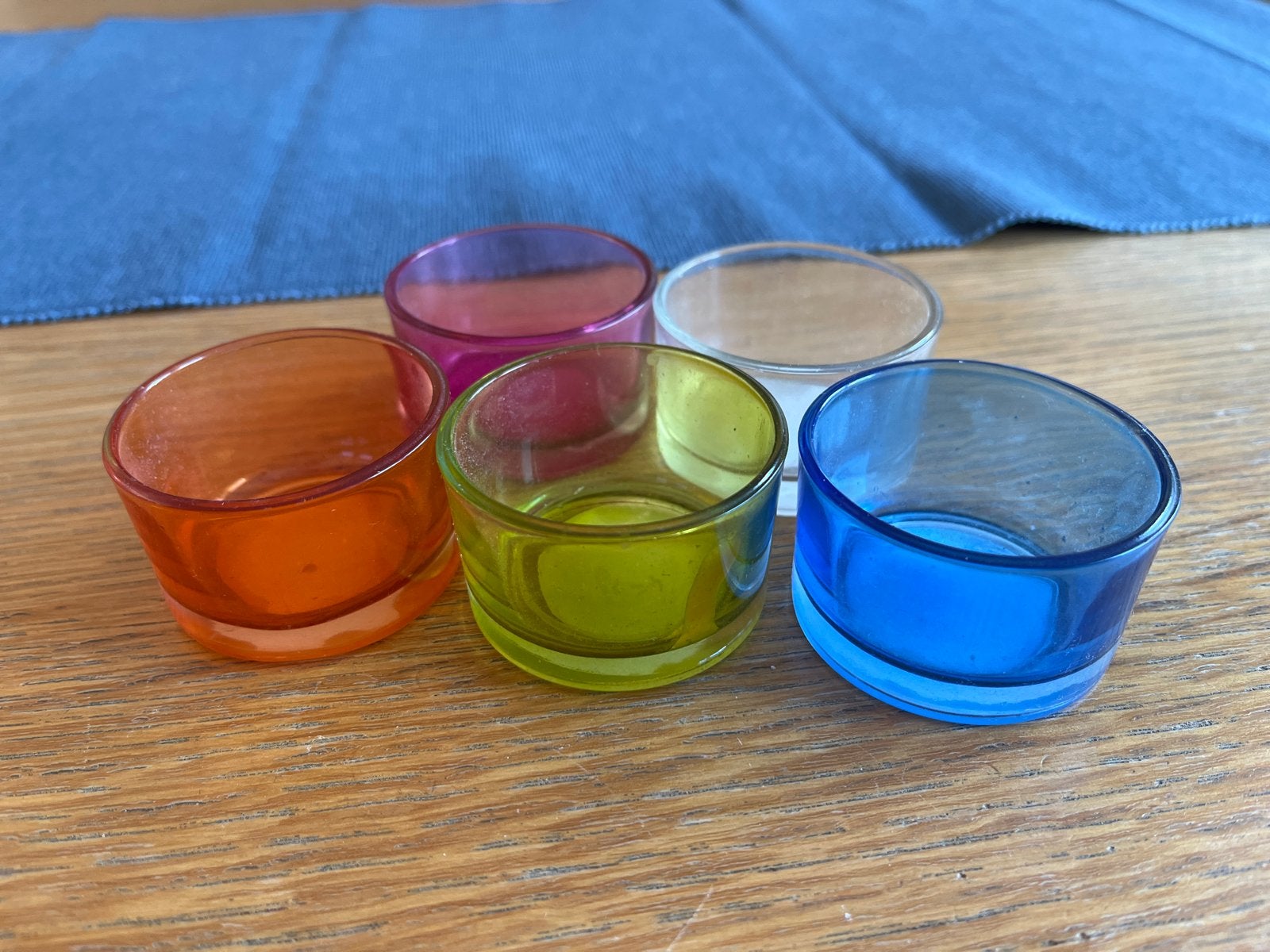 Set van 5 gekleurde waxinelichthouders, Ophalen, Gebruikt, Meerkleurig, Waxinelichthouder