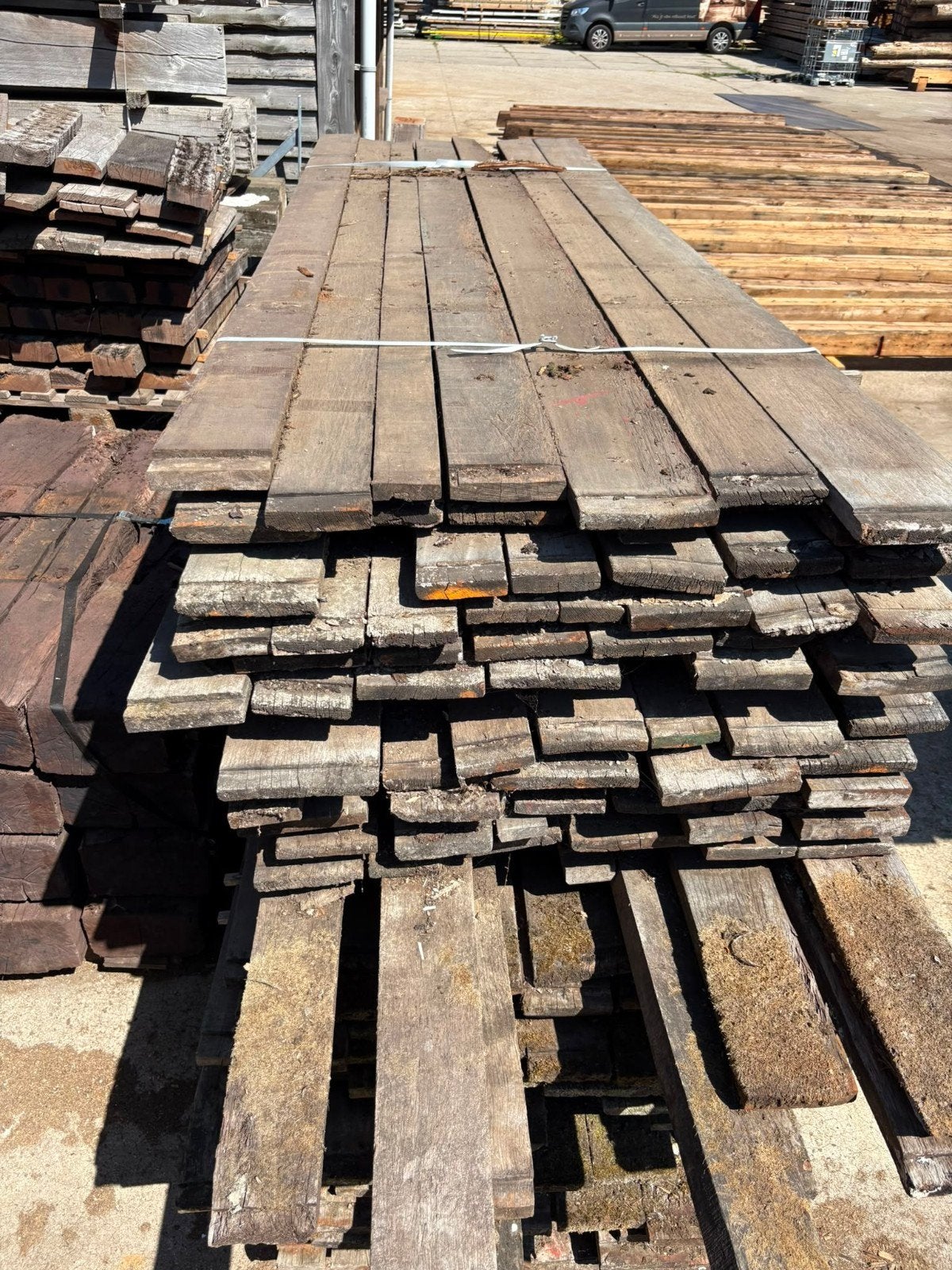 Partij oude scheepsvloer planken | Azobe | 350 cm, Tuin en Terras, Gebruikt, Info@woodfarm.nl, 4251NT, Ophalen of Verzenden