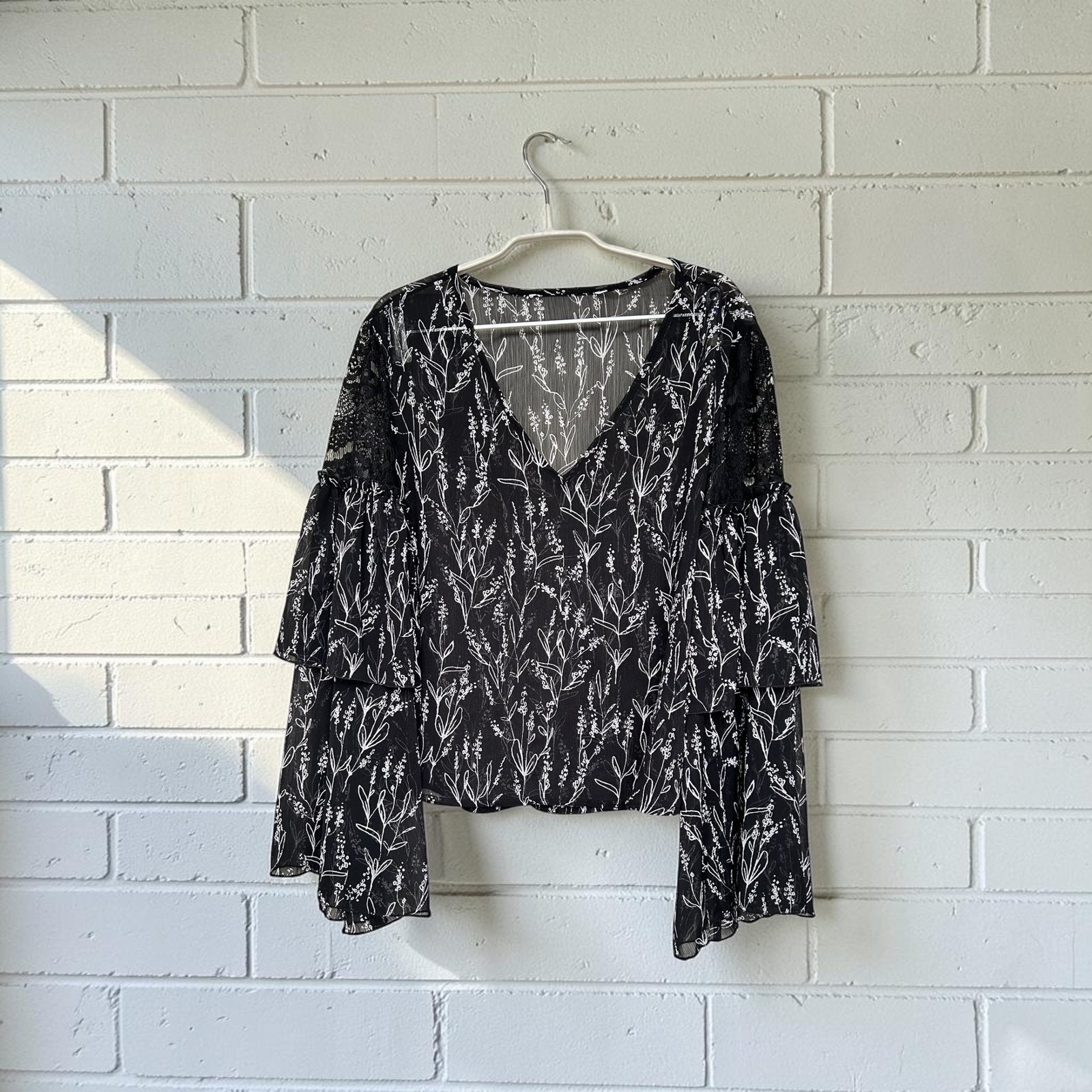 Zara Blouse Maat M Zwart Wit Mesh Boho Bladeren, Maat 38/40 (M), Z, Z, Verzenden