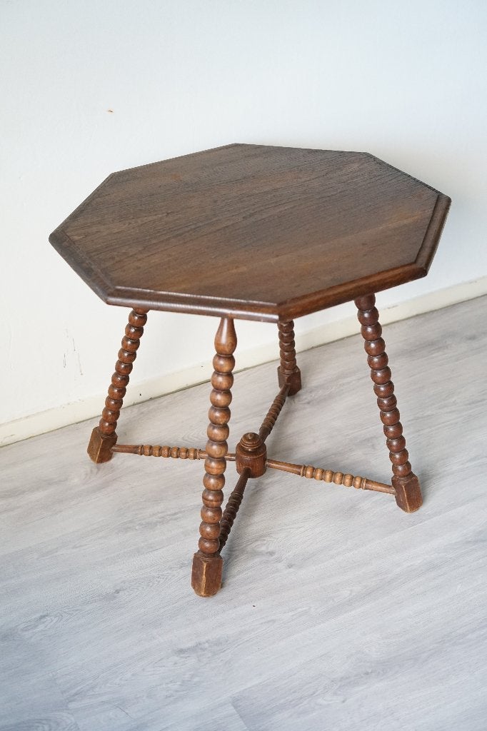 Oude achthoekige eiken bijzettafel | Bobbin | 1900–1940, Ophalen of Verzenden