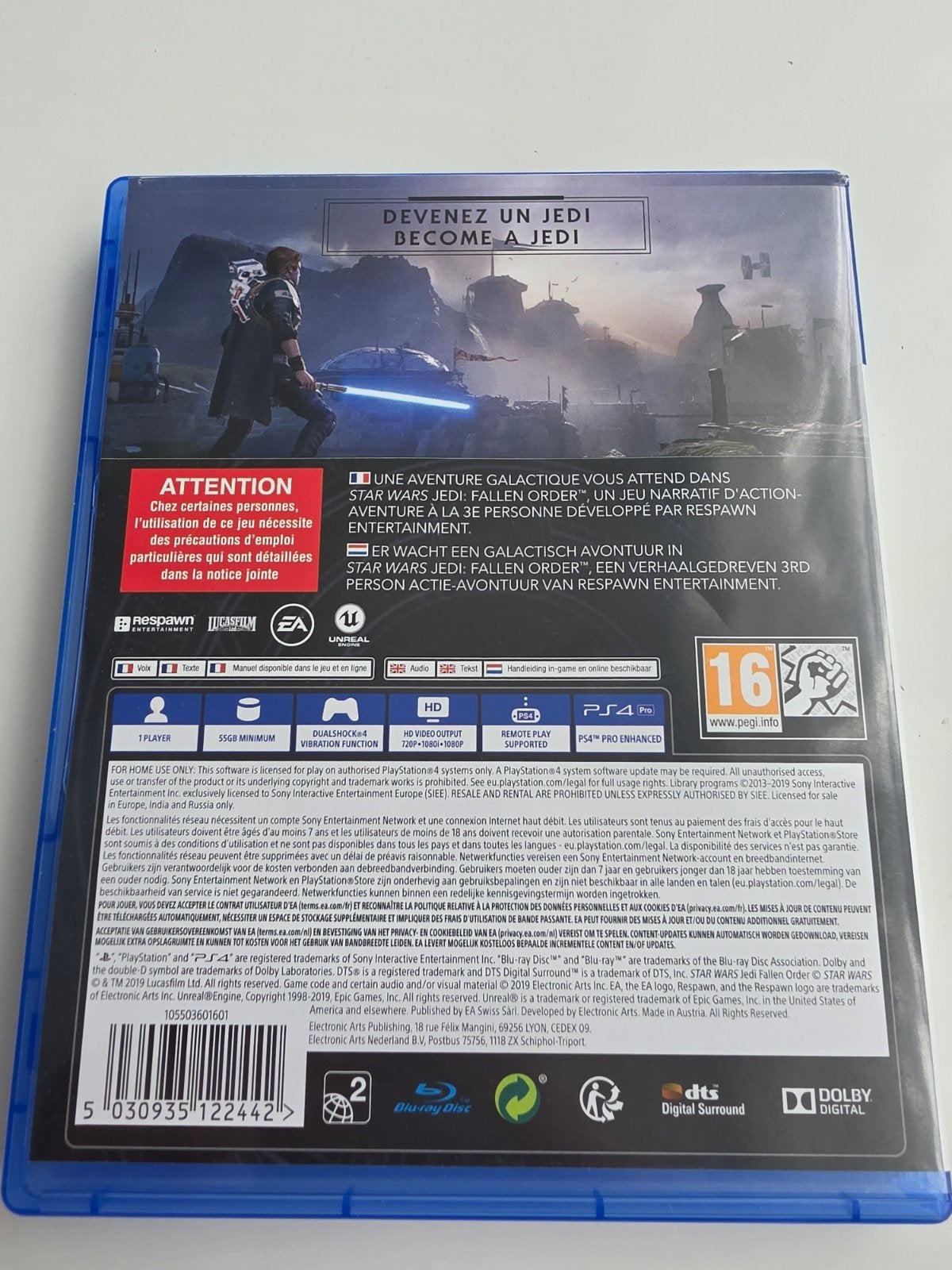 Star Wars Jedi: Fallen Order voor Playstation 4 en 5 Lees, Avontuur en Actie, Electronic Arts, 1 speler, EA Swiss Sàrl, Place du Molard 8, 1204 Genève, Zwitserland