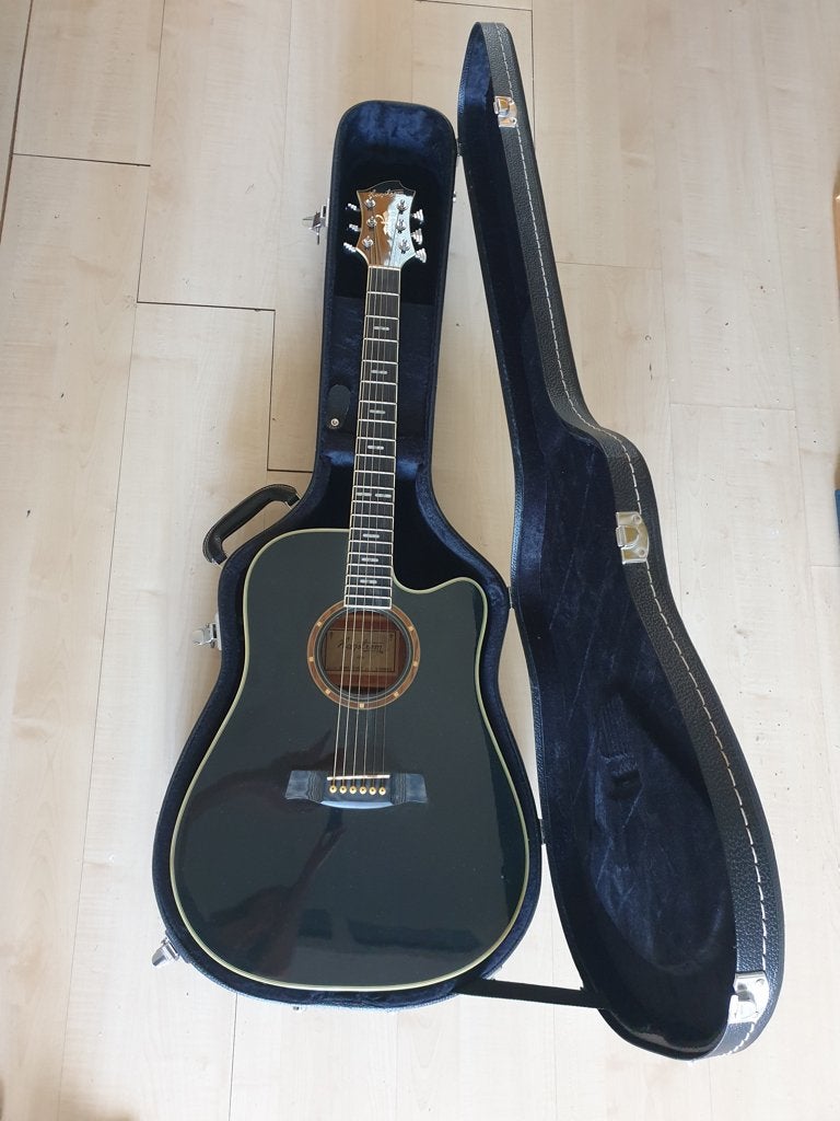 Hagstrom Siljan elektro-akoestisch, koffer en standaard, Ophalen, Zo goed als nieuw, Western- of Steelstringgitaar, Met koffer