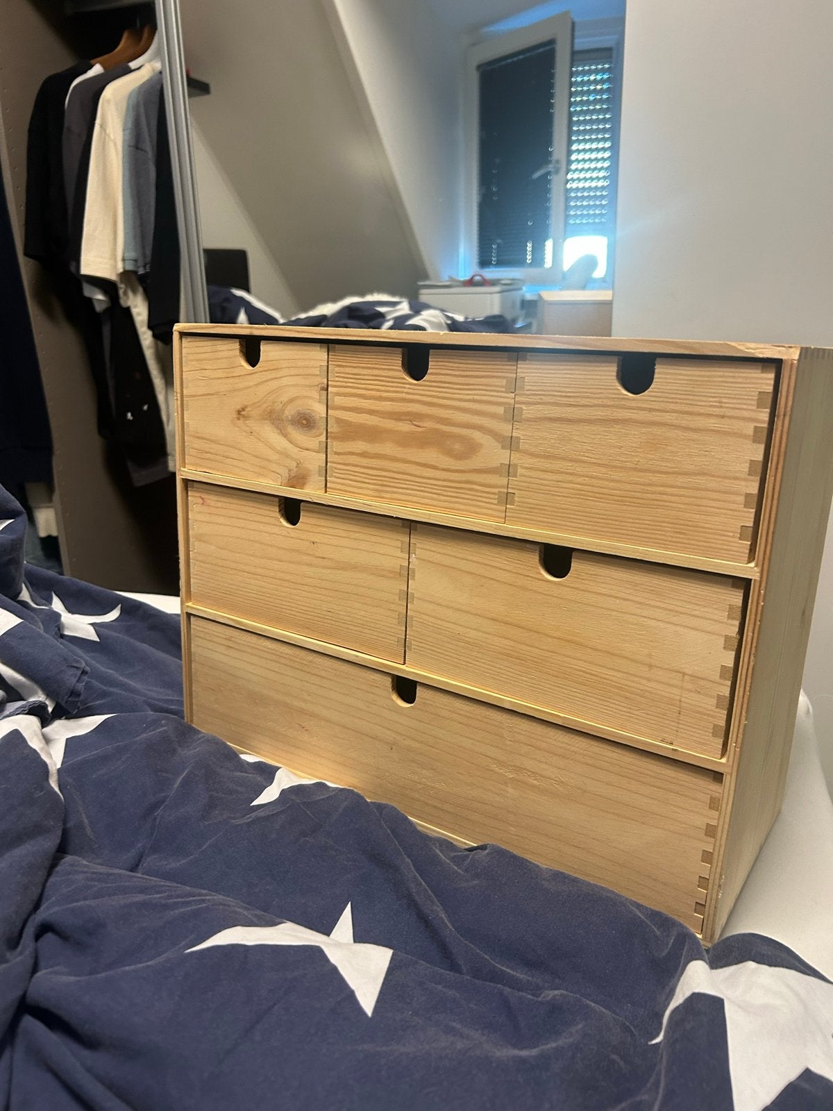 Houten ladekastje met 6 laden en naaidoos, Minder dan 50 cm, Gebruikt, 5 laden of meer, Ophalen of Verzenden