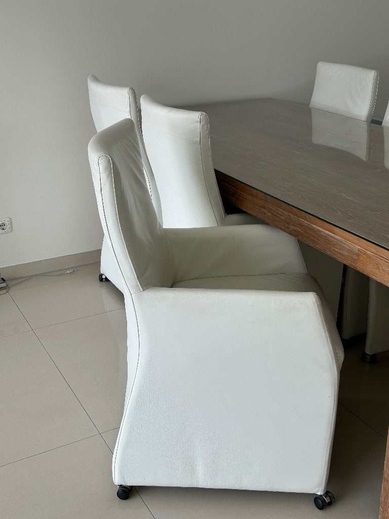 Eetkamer stoel Flow, wit leer / hoge rug (6stuks), Huis en Inrichting, Stoelen, Ophalen, Gebruikt, Wit, Leer