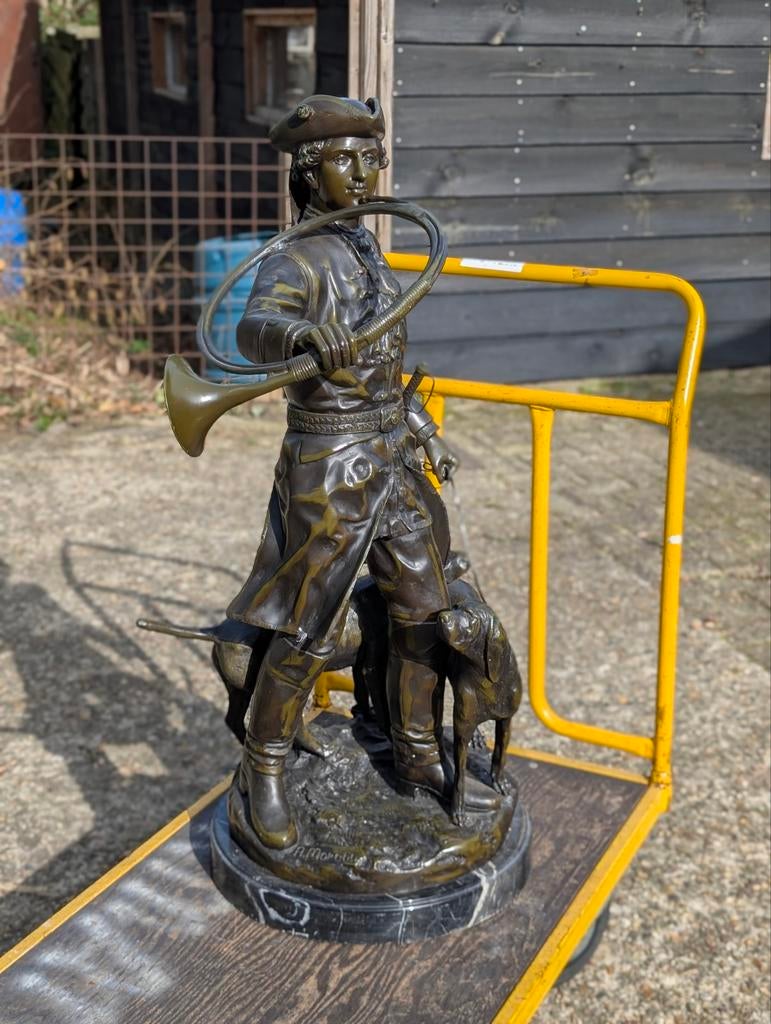 Groot bronzen beeld jacht. 95 cm hoog. €1650., Antiek en Kunst, Ophalen