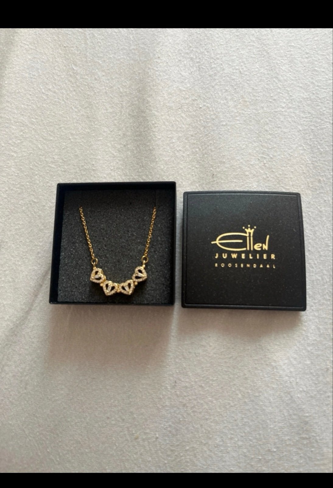 Gouden Klavertje Vier Ketting met Kristallen, Overige materialen, Zo goed als nieuw, Goud, Ophalen