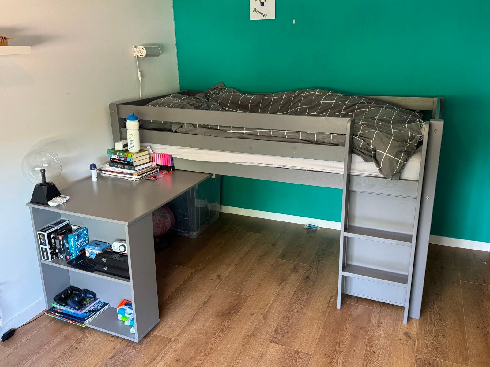 Flexa halfhoogslaper 1 persoonsbed met bureau en kasten, 85 tot 100 cm, Zo goed als nieuw, 180 cm of meer, Ophalen