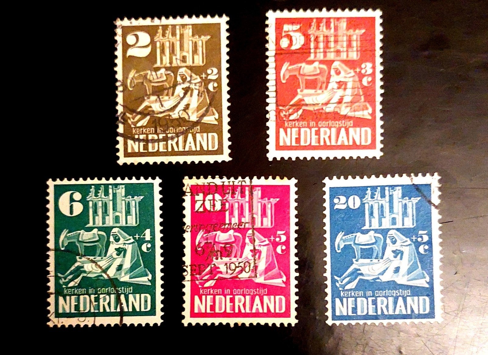 Kerken in oorlogstijd 1950 gebruikt, Postzegels en Munten, Ophalen of Verzenden, Na 1940, Gestempeld