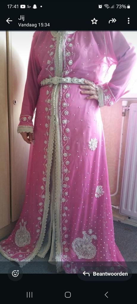 Roze  takchita  met Zilveren Borduurdetails, Kleding | Dames, Gelegenheidskleding, Zo goed als nieuw, Overige typen, Roze, Ophalen of Verzenden