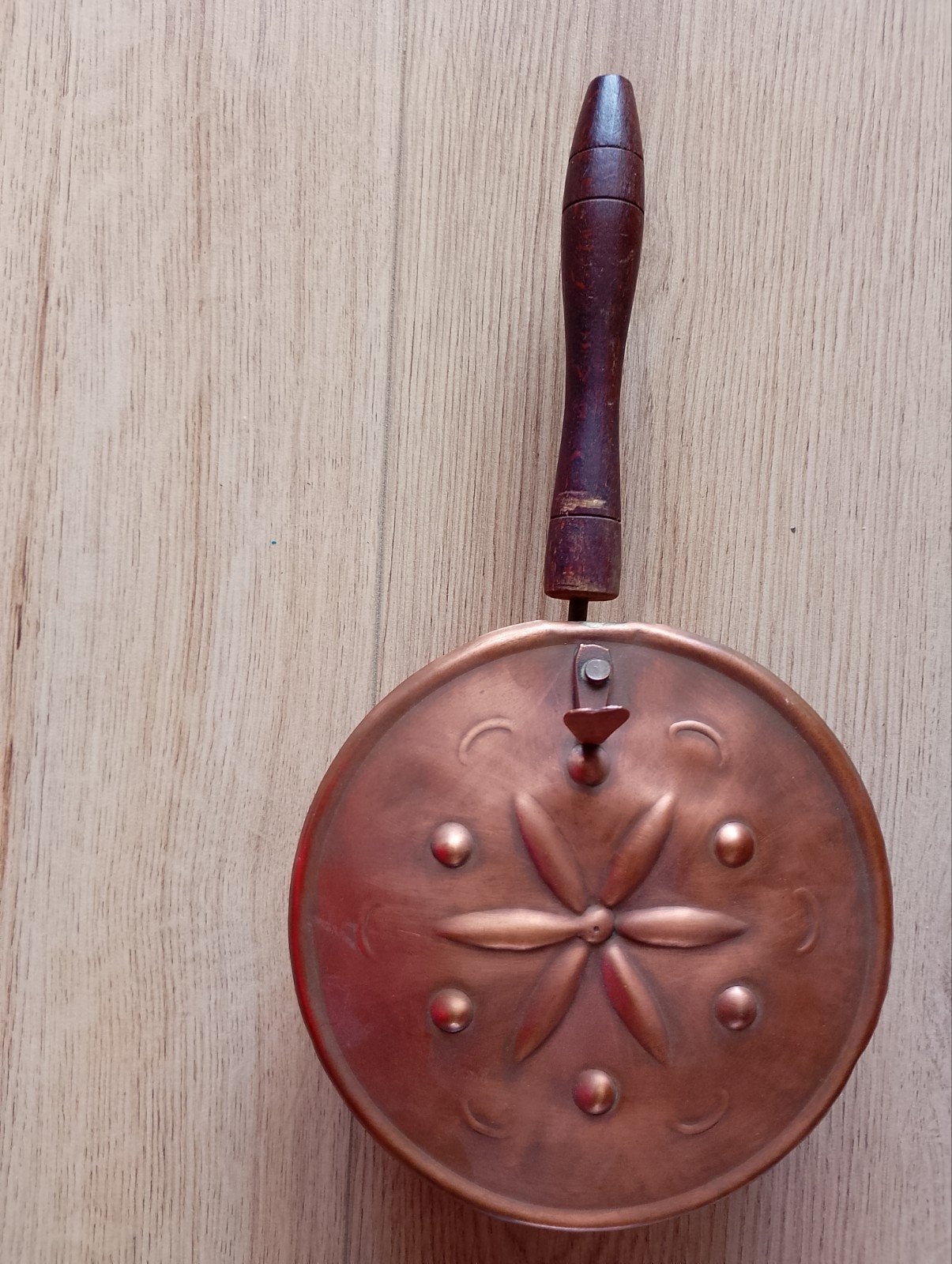 Antieke Koperen Kolenbrander met Houten Handvat, Ophalen of Verzenden, Koper