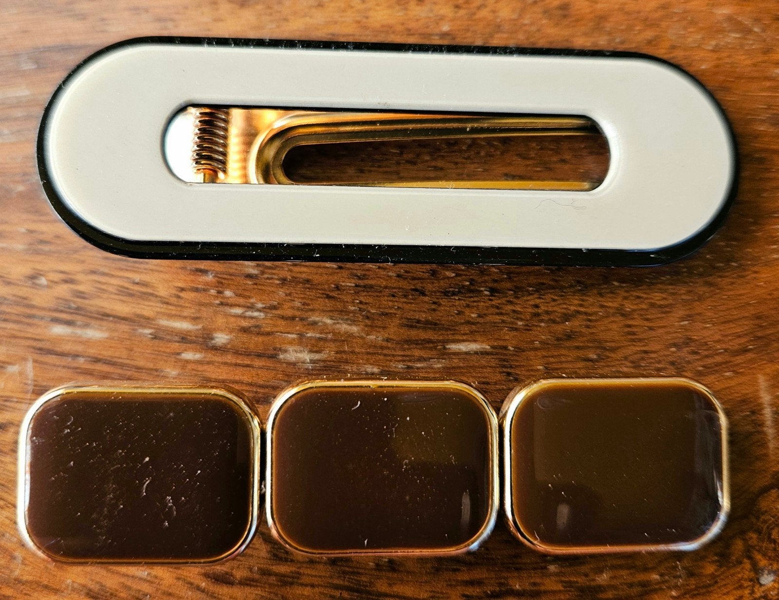 Vintage Haarspelden Set - Goudkleurig met Bruine Inleg, Ophalen of Verzenden, Nieuw, Overige materialen