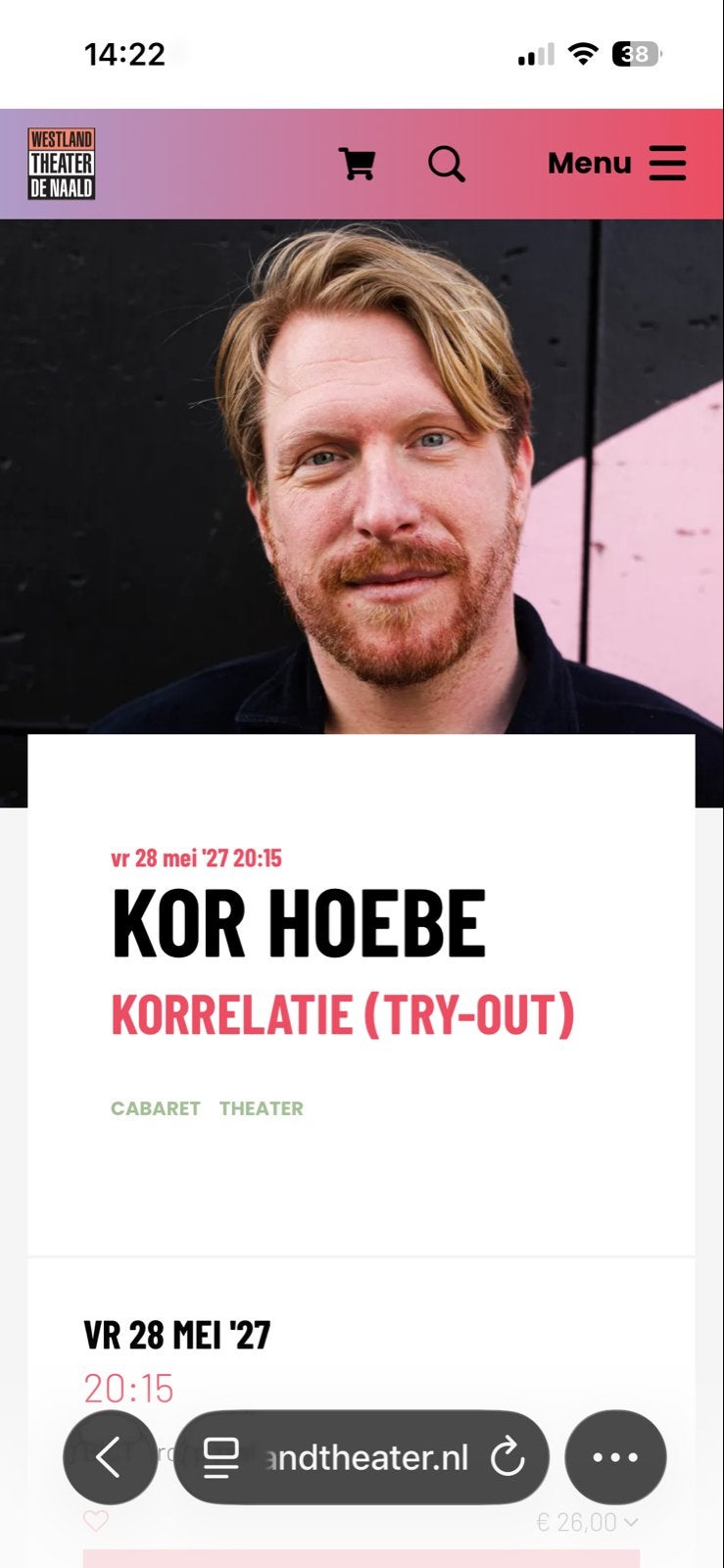 3x tickets Kor Hoebe - Naaldwijk - vrijdag 28 mei 2027