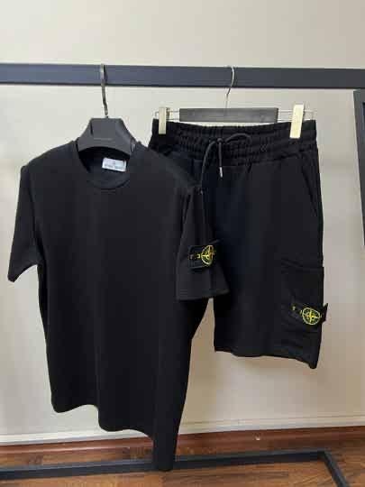 Stone Island Zwart T-shirt en Korte Broek Set, Verzenden, Zo goed als nieuw, Maat 48/50 (M), Zwart