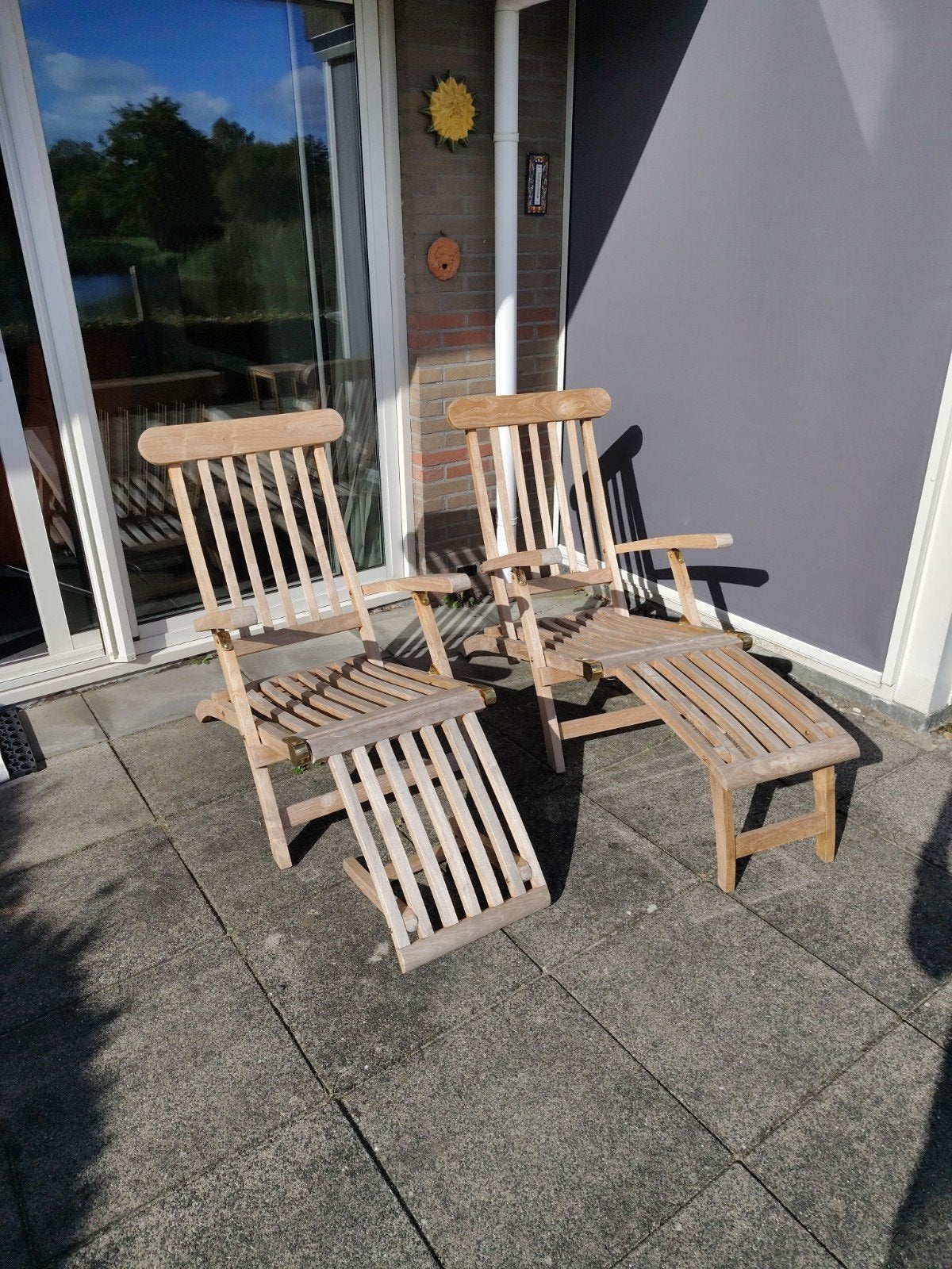 2x Teakhouten verstelbare tuinstoelen, dekchairs, Ophalen, Zo goed als nieuw, Teakhout, Inklapbaar