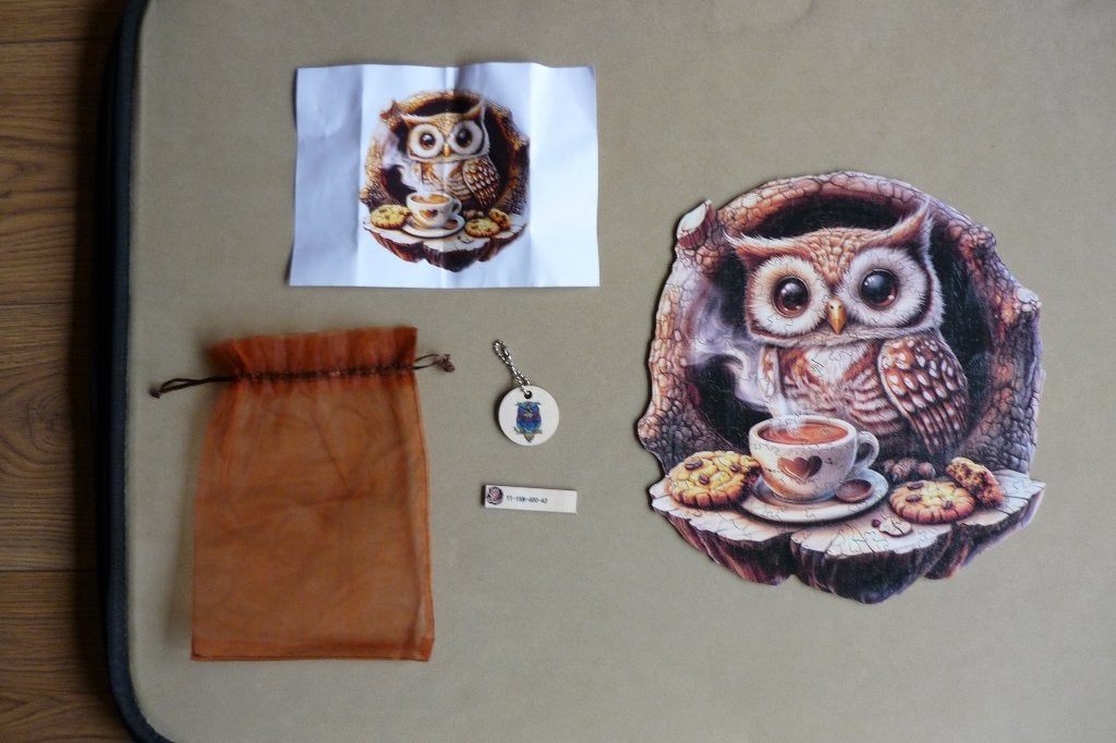 Houten puzzel (A3)'' EVEN BIJ DE UIL OP...'' + Poster 149 st, Ophalen, Minder dan 500 stukjes, Zo goed als nieuw, Legpuzzel