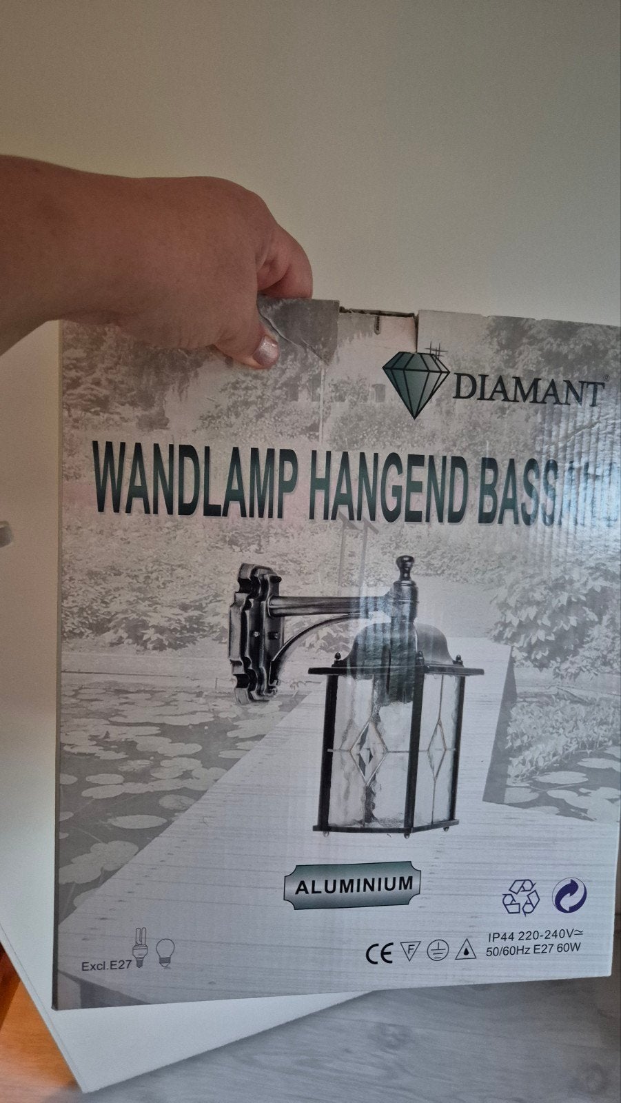 Diamant Wandlamp Hangend Bassano - Aluminium, Ophalen, Zwart, Geschikt voor buiten, Nieuw