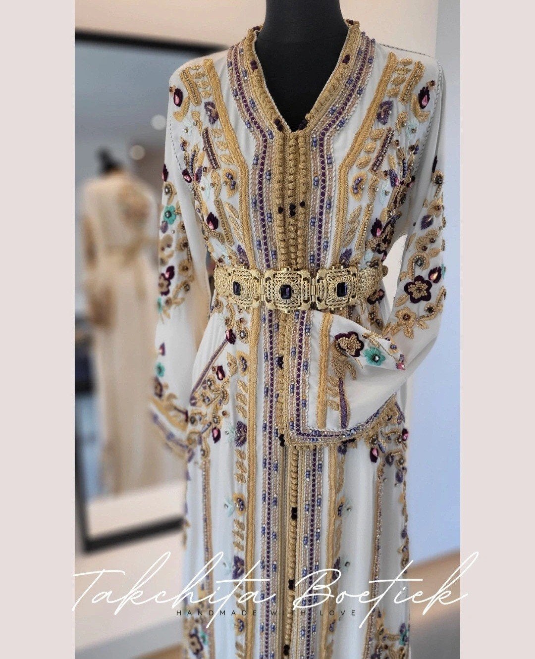 Prachtige Takchita kaftan - Handgemaakt vol bewerkt, Takchita Boetiek, Overige typen, Wit, Ophalen of Verzenden