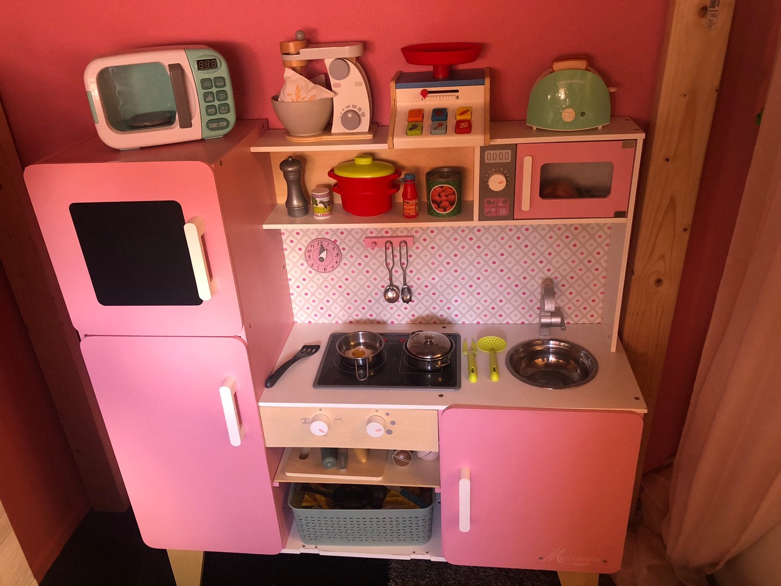 Roze kinderkeuken met accessoires, Ophalen, Zo goed als nieuw, Hout, Speelkeuken