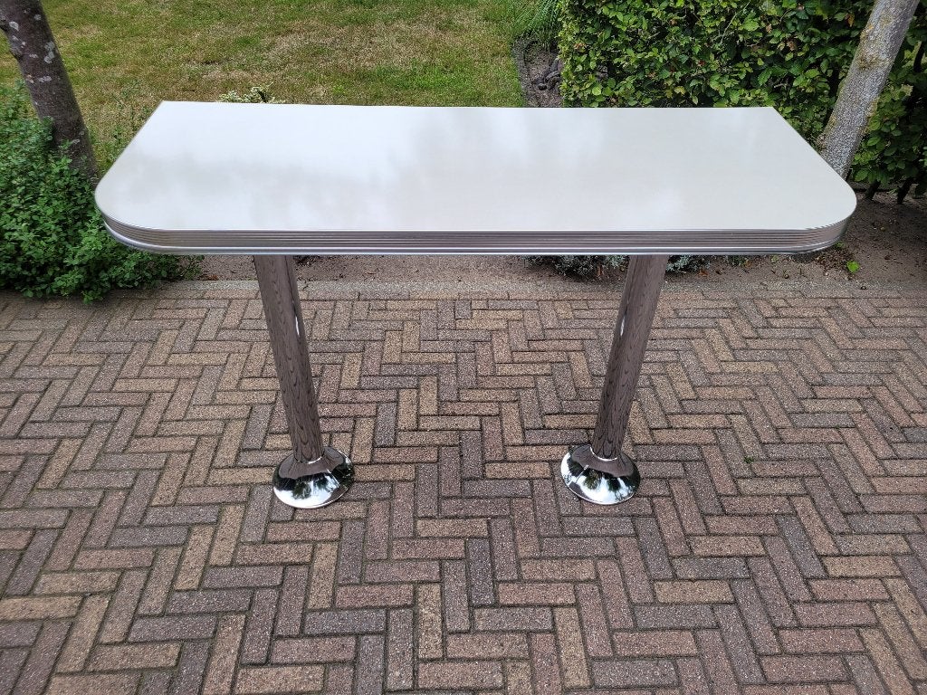 fifties sixties Bel Air Amerikaanse muur bartafel barkrukken, Ophalen, 60 tot 90 cm, Met voetsteun, Zo goed als nieuw