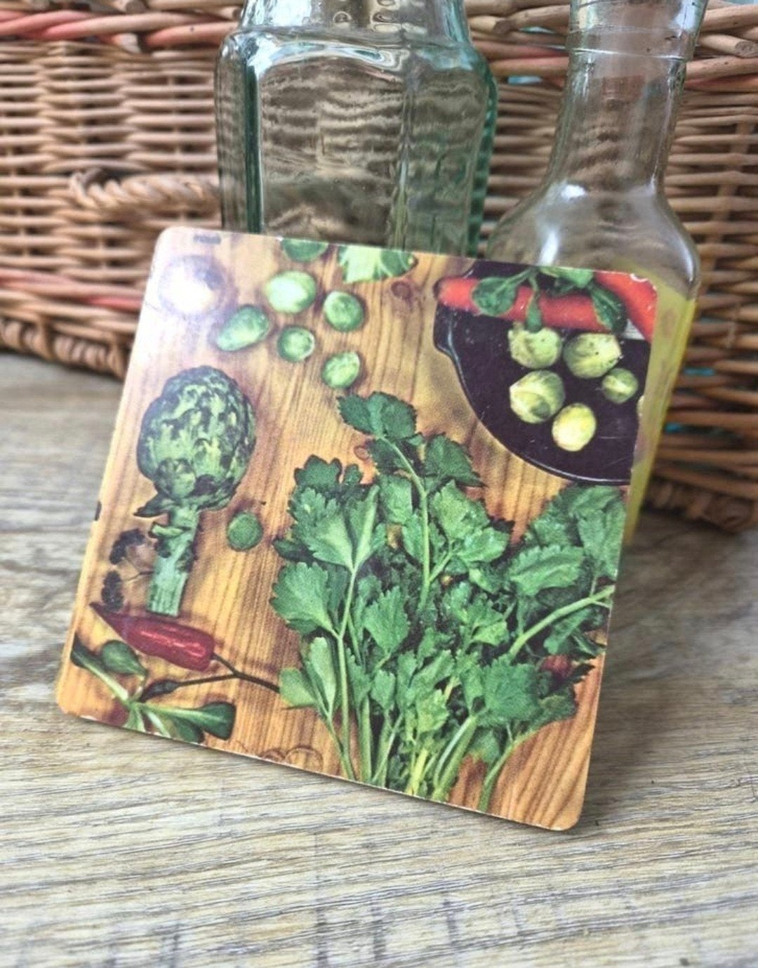 retro onderzetter met groente 🌿, Antiek en Kunst, Ophalen of Verzenden