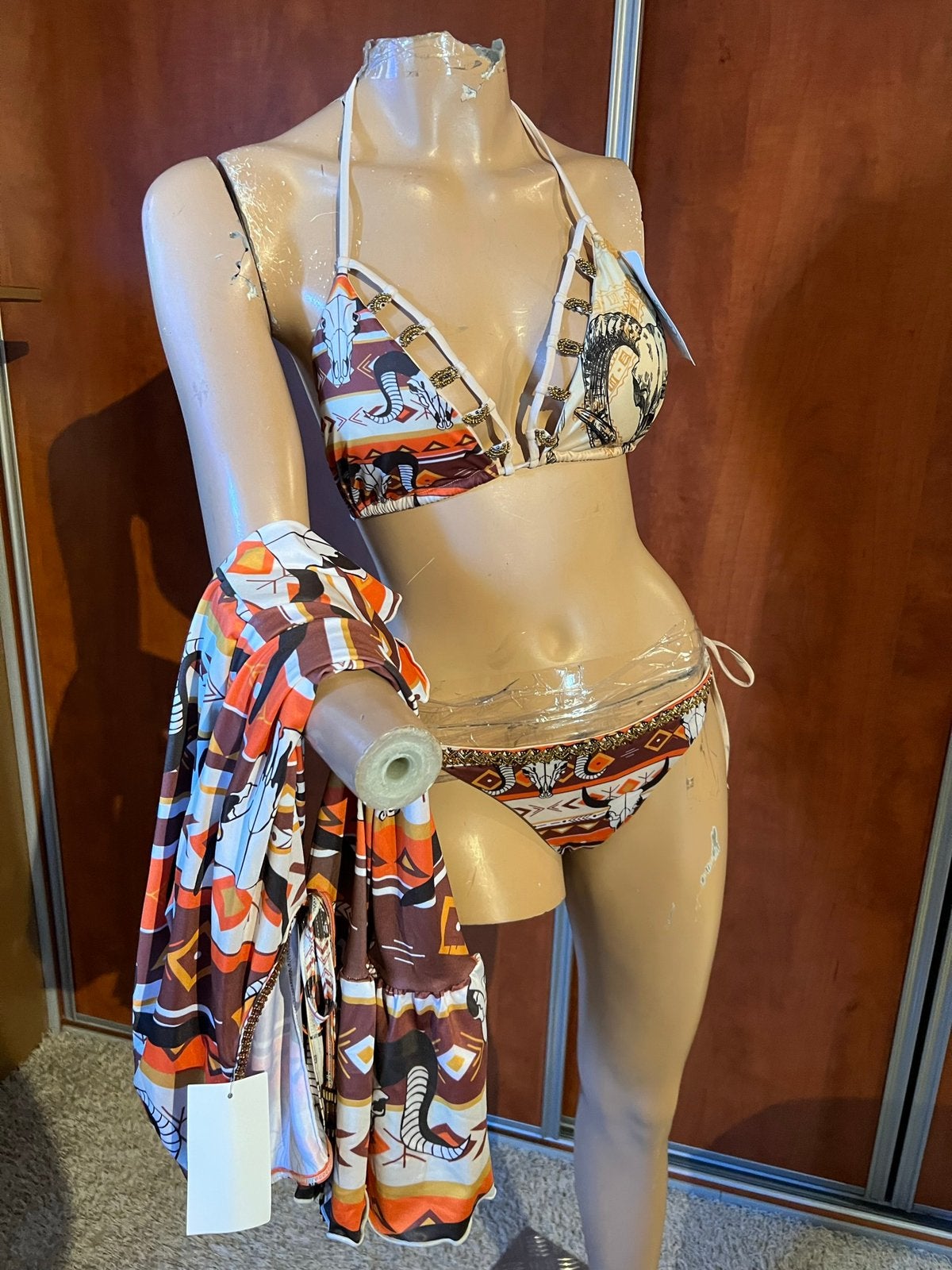 LAS YARAS bikini met jurk maat L nieuw met kaartjes, Las yaras, Bruin, G, Nieuw