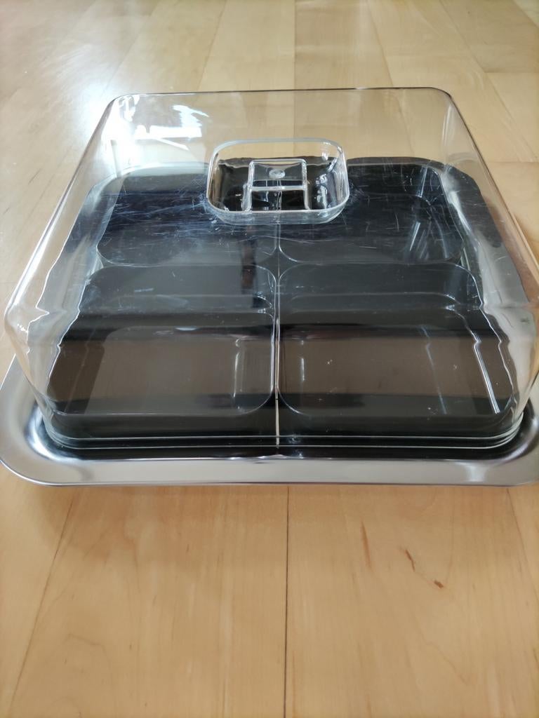 hapjesschaal, snackschaal tapas 4 stuks serveerblad deksel, Ophalen of Verzenden, Zo goed als nieuw