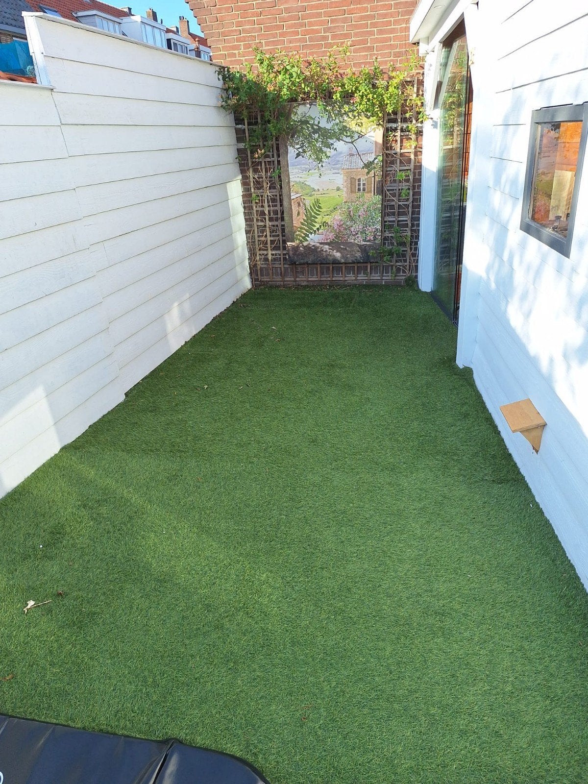 Kunstgras 5 x 2,5 meter (ca. 10 m²) in 2 delen + restjes, Tuin en Terras, Gras en Kunstgras, Ophalen, Gebruikt, 10 tot 20 m², Kunstgras
